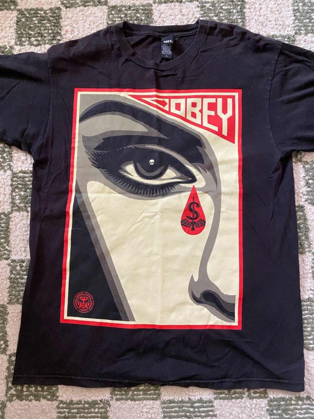 Obey Men’s Black Short-Sleeve Tee with Red & Cream Eye Graphic